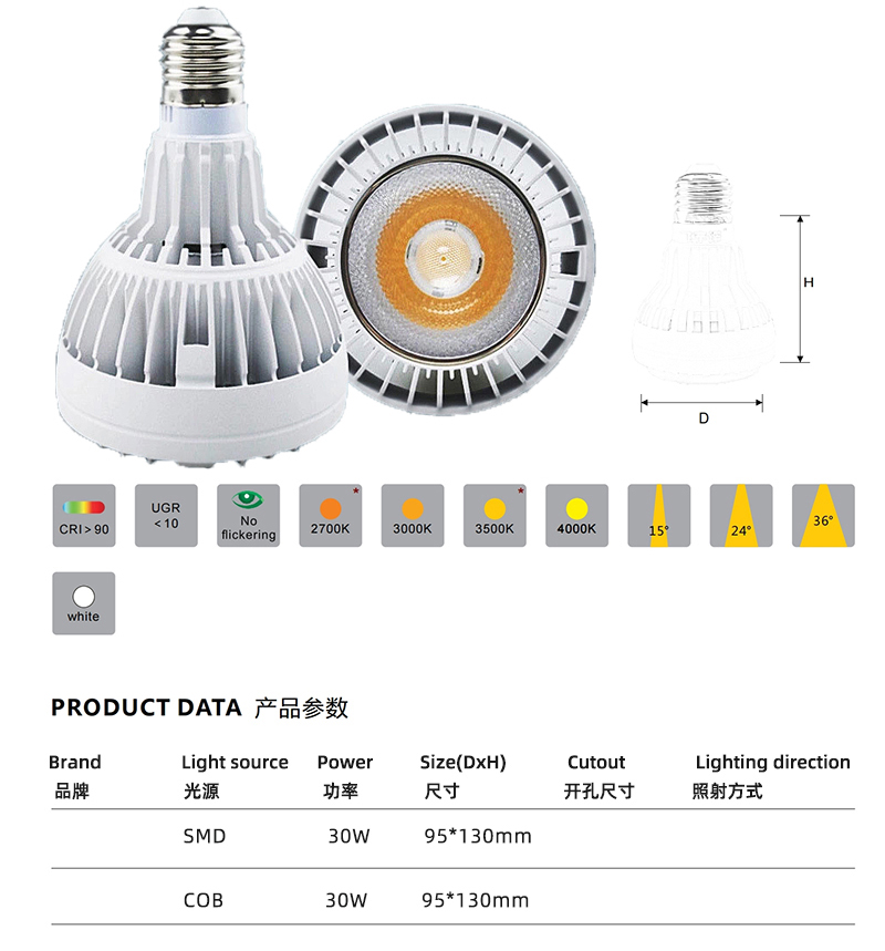 PAR30射灯-不带风扇COB款